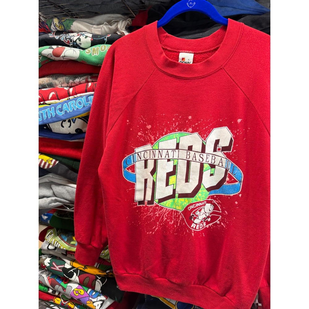 Vintage 90s Signal Cincinnati Reds Baseball Sweatshirt Mens L Red Made in USA